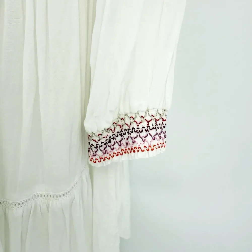 Free People Off Shoulder Mini‎ Dress XS Womens Floral Embroidered Boho Oversized